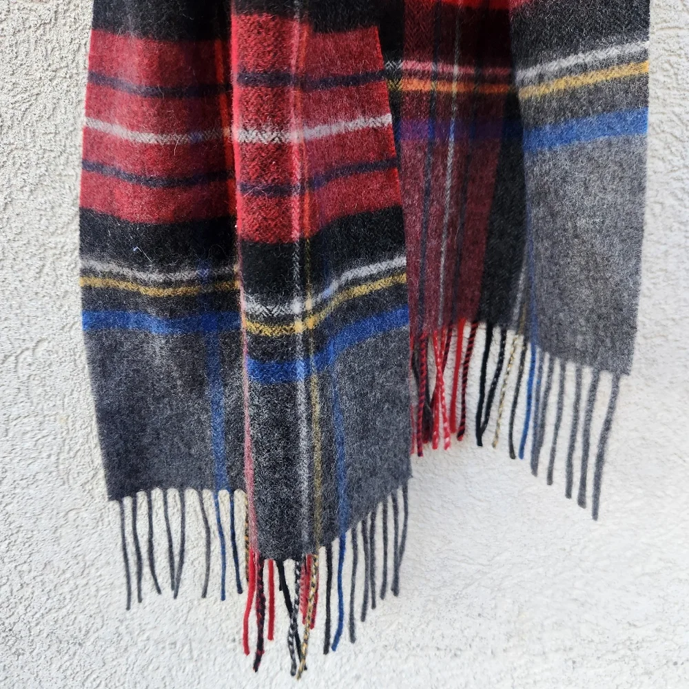 VIA CONDOTTI Roma Scarf Red Gray Plaid 100% Wool Tartan Made In Italy